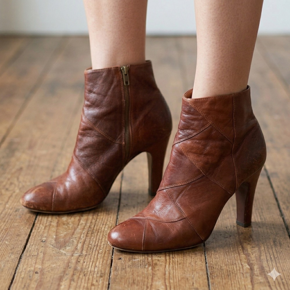 Frye Ava Shootie Boots Women 10 Brown Leather Patchwork Pointed Toe Boho Western